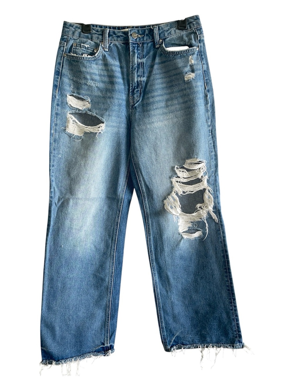 Altar'd State Mica Denim Medium Blue Frayed Hem Distressed Jeans